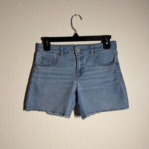 Gap Midi Shorts Girls 14 Blue Light Wash Denim Cotton Stretch Casual Raw Hem